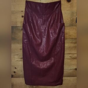 NWT- JLUXLABEL Burgundy Faux Croc Pencil Skirt